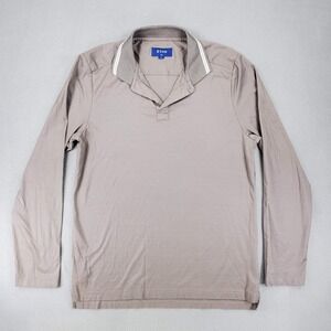 Eton Polo Shirt Men M Brown Slim Fit Long Sleeve Tipped Collar Cotton